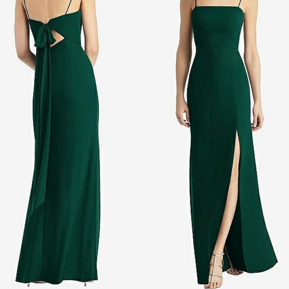 Thread- tie back cut out trumpet gown-with front slit